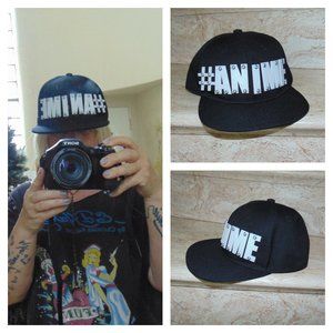 #Anime Acrylic Lettered BLK Baseball Cap Trucker Snapback Sports Hat Men Women